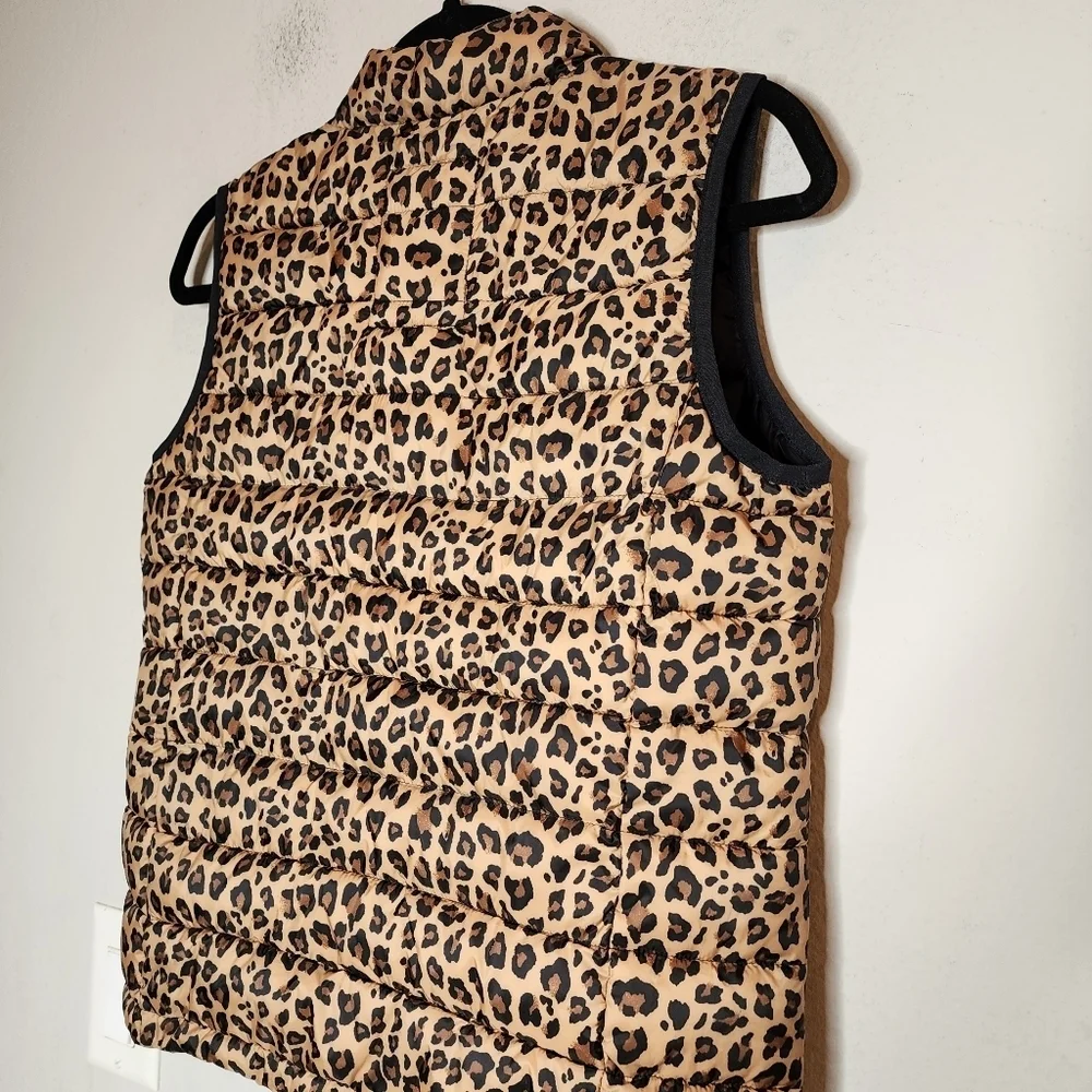 NWT‎ GAP Kids Leopard Puffer Zip Vest Brown Animal Print Size XXL Primaloft